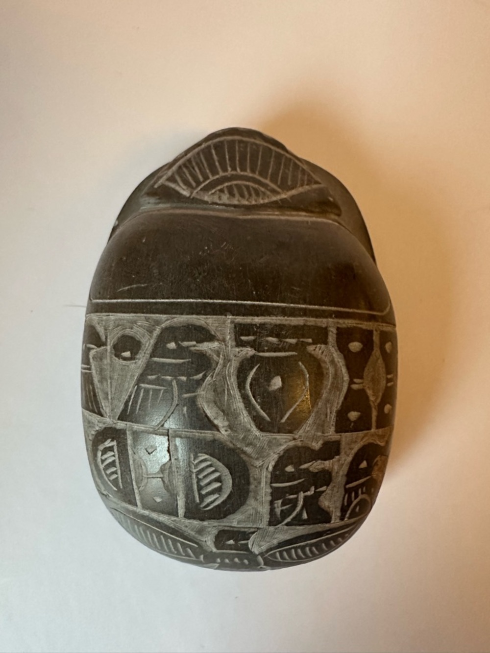 Hand-Carved Black Decorative Stone Scarab - Home Art Accent